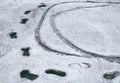 Human footprints on hardened concrete