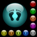 Human Footprints icons in color illuminated glass buttons