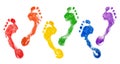 Human footprints LGBTQ community rainbow flag colors white background isolated, foot print diversity, LGBT people pride symbol