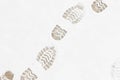 Human footprints in the snow close up. winter background Royalty Free Stock Photo