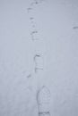 Human footprints on the snow, winter path Royalty Free Stock Photo