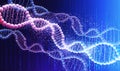 Human genetics concept. Illustration with shiny DNA molecules over blue background