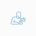 Outline person and bar chart statistics graphic icon. Human and growing diagram with arrow vector icon