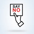 Human hand with banner Say No icon or logo line art style. Outline Say no concept. Hand saying no thanks vector illustration Royalty Free Stock Photo