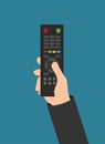 Human hand with black remote TV Control Royalty Free Stock Photo