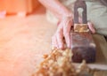 The human hand that carpentry work with traditional Royalty Free Stock Photo