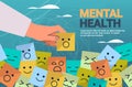 human hand choosing emotion on stickers mental health awareness month banner horizontal