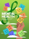 human hand choosing emotion on stickers mental health awareness month banner vertical