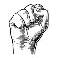 Human hand with a clenched fist. Vector black vintage engraved Royalty Free Stock Photo