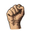 Human hand with a clenched fist. Vector black vintage engraved illustration Royalty Free Stock Photo