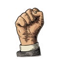 Human hand with a clenched fist. Vector black vintage engraved illustration isolated on a white background. Hand sign for web Royalty Free Stock Photo