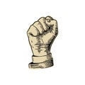 Human hand with a clenched fist. Vector black vintage engraved Royalty Free Stock Photo