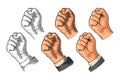 Human hand with a clenched fist. Vector black vintage engraving Royalty Free Stock Photo