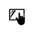 Human Hand Click on Touch Screen Tablet. Flat Vector Icon illustration. Simple black symbol on white background. Hand