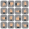 Human Hand collection, different hands, gestures, signals and signs. Vector icon set Royalty Free Stock Photo