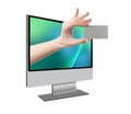 Human hand coming out from computer screen Royalty Free Stock Photo