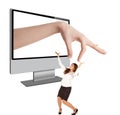 Human hand coming out from computer screen Royalty Free Stock Photo