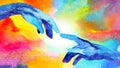 Human hand connection mind mental health spiritual healing abstract energy meditation connect the universe power watercolor Royalty Free Stock Photo