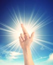 Human hand crossing two fingers over the sky Royalty Free Stock Photo