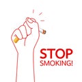 Human hand crushing cigarette. Quitting smoking concept.