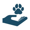 Human hand and dog paw print on white background. Isolated illustration Royalty Free Stock Photo