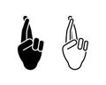 Human hand fingers crossed gesture icon vector illustration. Promise lies sign symbol silhouette pictogram