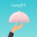 Human hand with a food serving tray. Flat design modern vector i Royalty Free Stock Photo