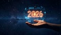 Hand Holding 2026: Holographic Future, Global Data & Technology Vision Royalty Free Stock Photo