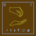 Human hand giving something to other hand line vector icon