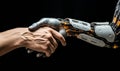 Human hand grasping a robotic hand symbolizing the intersection of humanity and artificial intelligence in modern technology