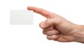 Hand holding blank card with index finger pointing Royalty Free Stock Photo