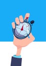 Human hand hold stopwatch time manager chronometer timer concept flat vertical Royalty Free Stock Photo