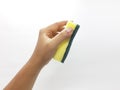 Human Hand Holding a Cleaning Sponge for Washing Dishes in White Isolated Background 04