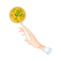 Human Hand Holding Cooked Julienne Dish Above View Vector Illustration
