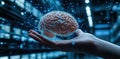 A Human Hand Holding a 3D Digital Model of the Human Brain Royalty Free Stock Photo