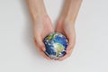 Human hand holding earth. Protect the environment to save the world concept. Elements of this image furnished by NASA