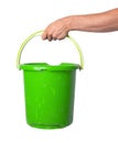 Human hand holding empty plastic pail Royalty Free Stock Photo