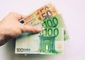 Human hand holding Euros Royalty Free Stock Photo