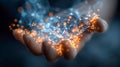 Human hand holding glowing digital network connections symbolizing futuristic technology, data exchange, and innovation in a dark Royalty Free Stock Photo