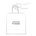 Vector Hand holding brown craft shopping paper bag. Mock up. Pay online by internet, concept. Safe delivery courier Royalty Free Stock Photo