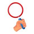 Human hand holding a magnifying glass. 3D cartoon vector illustration of a male hand with a loupe isolated on a white background Royalty Free Stock Photo