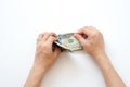 Human hand holding money of one hundred dollar bills on Royalty Free Stock Photo