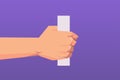 human hand holding paper cylinder communication language gesturing concept horizontal