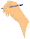 Human hand holding pen writing vector drawing