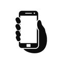 Human hand holding smartphone icon. Phone holding flat icon sign - for stock Royalty Free Stock Photo