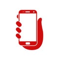 Human hand holding smartphone icon. Phone holding flat icon sign. Phone in hand - vector Royalty Free Stock Photo