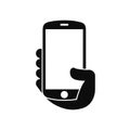 Human hand holding smartphone. Phone holding flat icon - stock vector