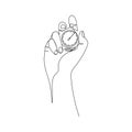 Human hand holding stopwatch. One line art Royalty Free Stock Photo