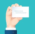 Human hand holding white paper isolate on blue background vector design illustration eps10 Royalty Free Stock Photo