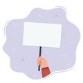 Human hand holds a blank protest sign. Protest. Blank banner  manifesting activists demonstrating empty signs. Street Royalty Free Stock Photo